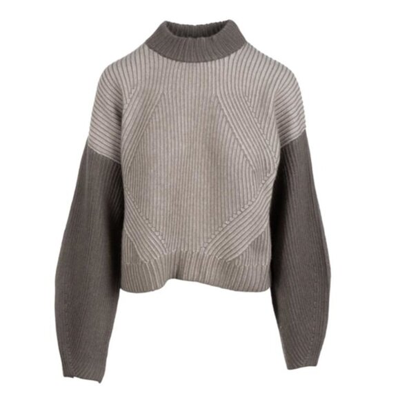 NAADAM Wool Cashmere Fisherman MockNeck Colorblock Sweater Grey Size Small - Picture 1 of 4